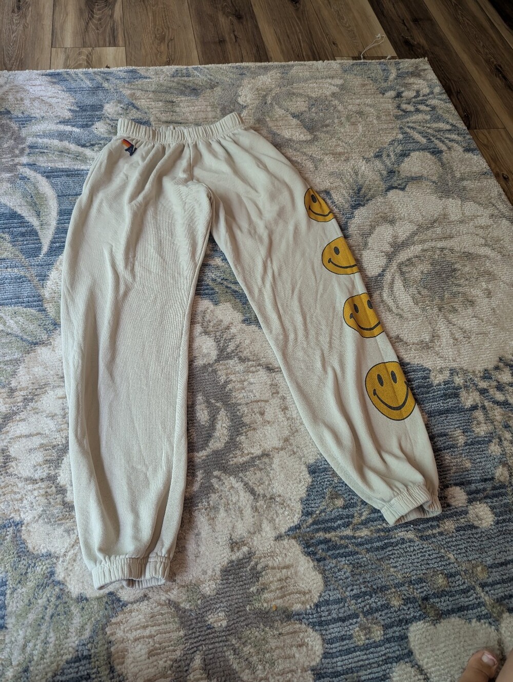 Aviator Nation Cream Sweatpants with Yellow Smile Faces